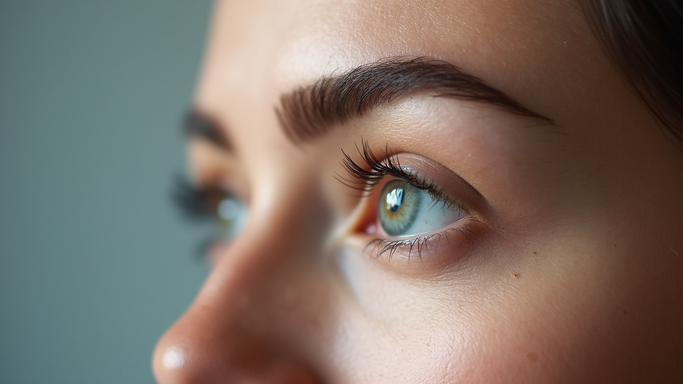Close-up view of a beautifully shaped eyebrow after microblading