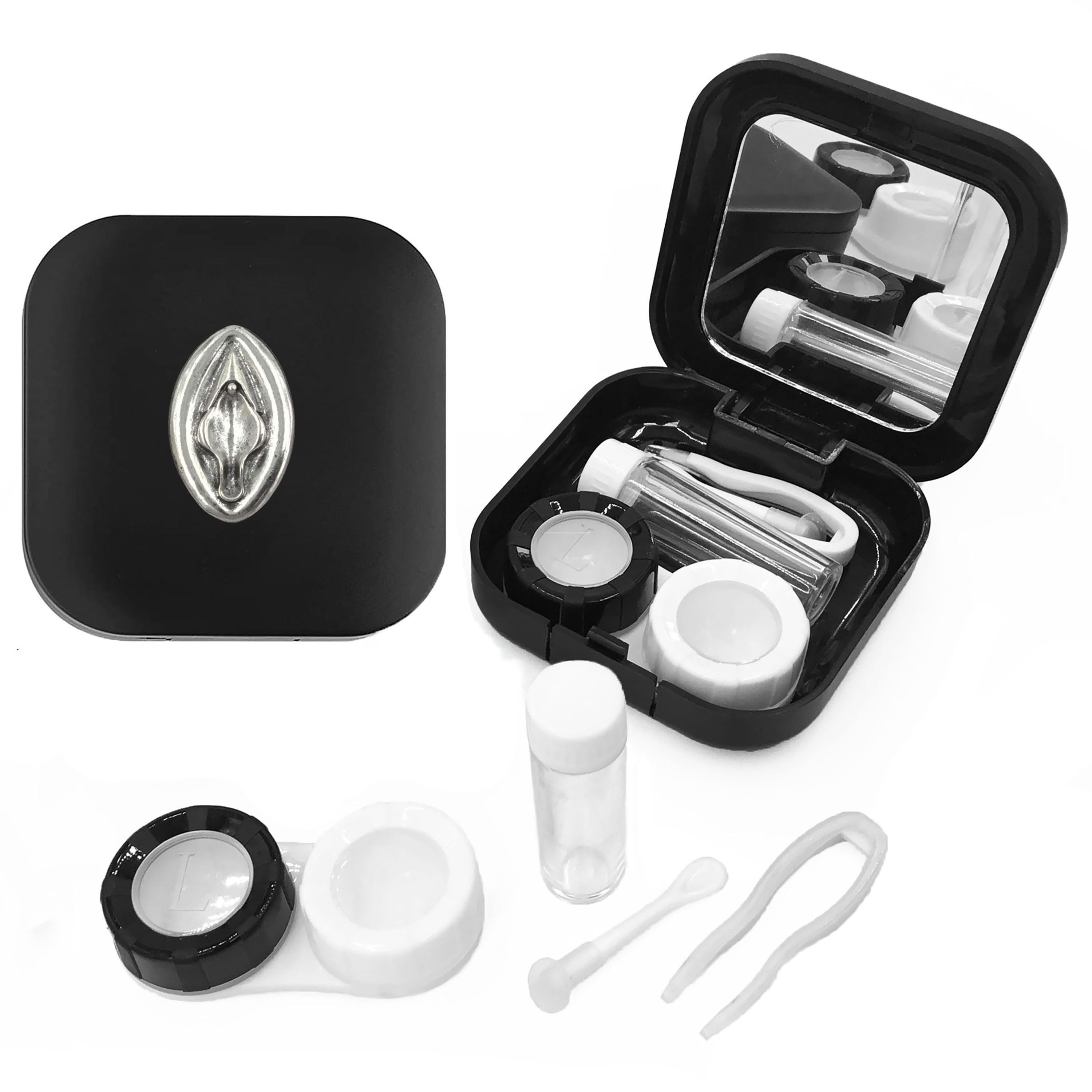 Vagina Contact Lens Case with Compact Mirror and Accessories