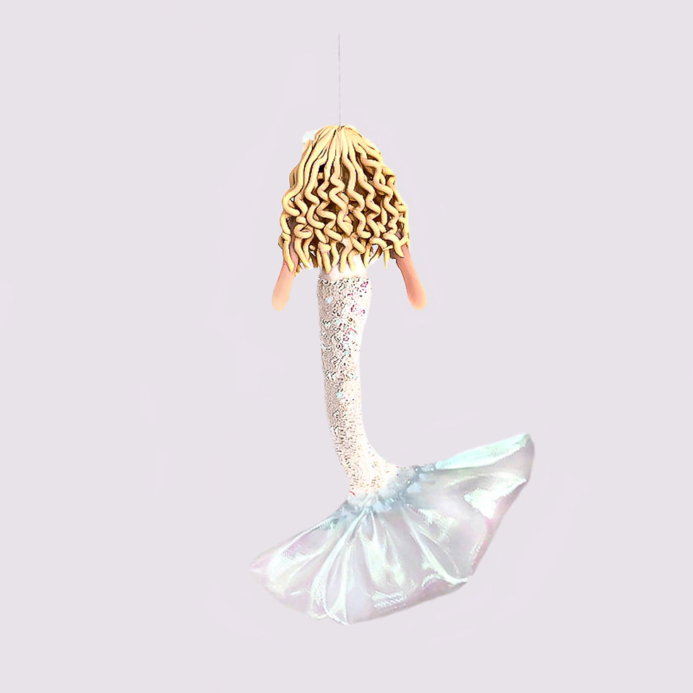 Little mermaid blonde hair white tail hanging