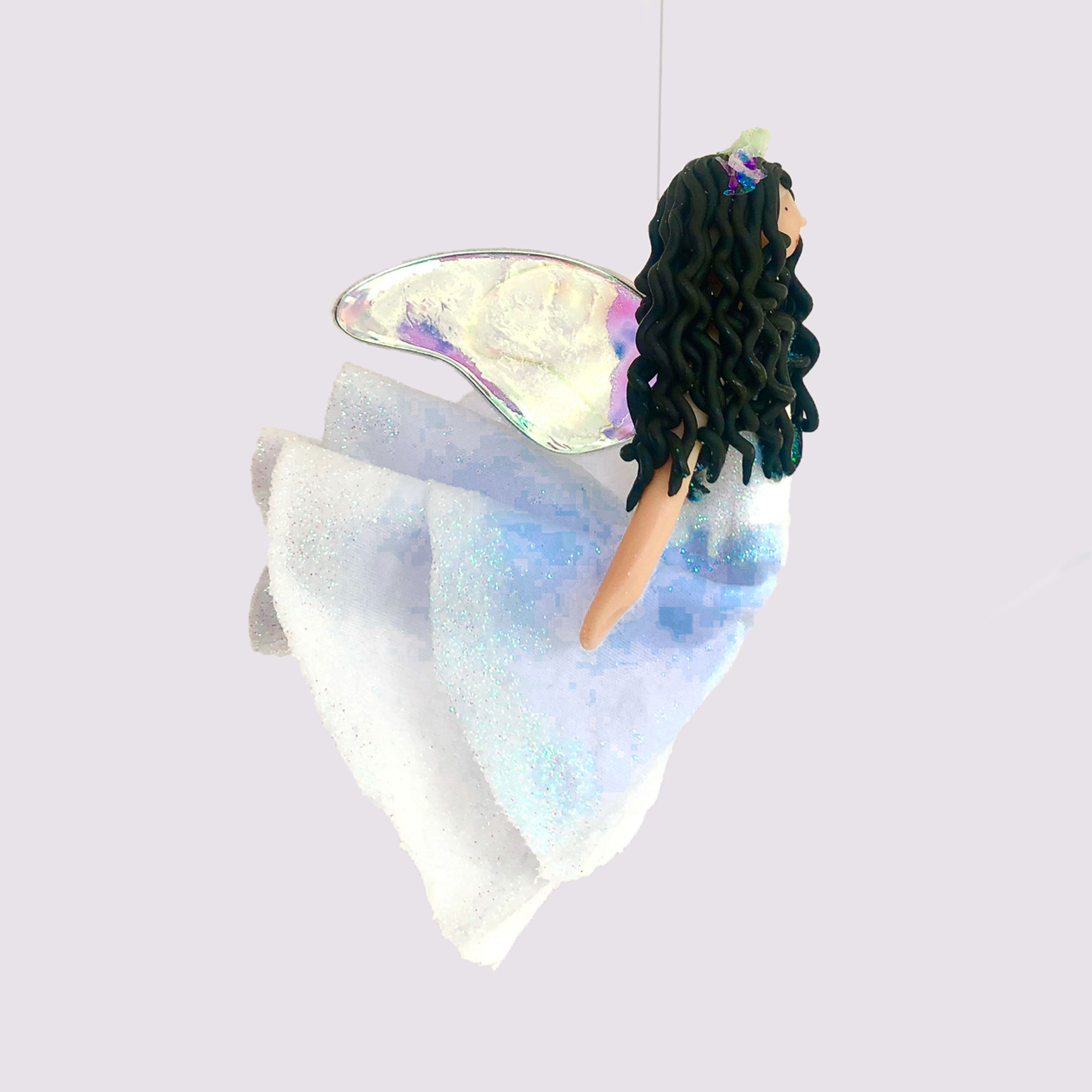 Big fairy black hair blue dress hanging