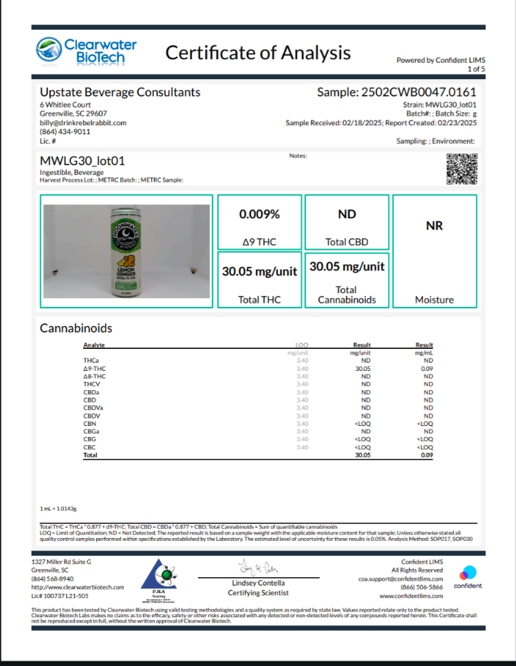 Thumbnail: Moonwater - Lemon/Ginger - Moon Shots (High Dose) - THC Infused Beverage - 30mg
