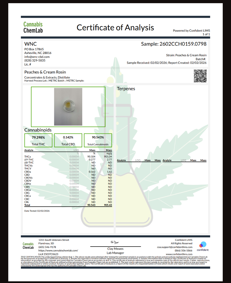 Thumbnail: WNC - Peaches & Cream - Sativa - Live Rosin - 1 Gram - 90% THCA - 6% TERPS