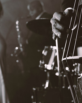 Man Plucking a Double Bass in a Nightcl
