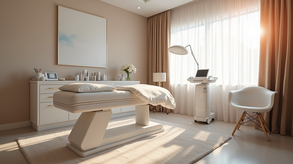 Eye-level view of a skincare clinic treatment room with modern equipment