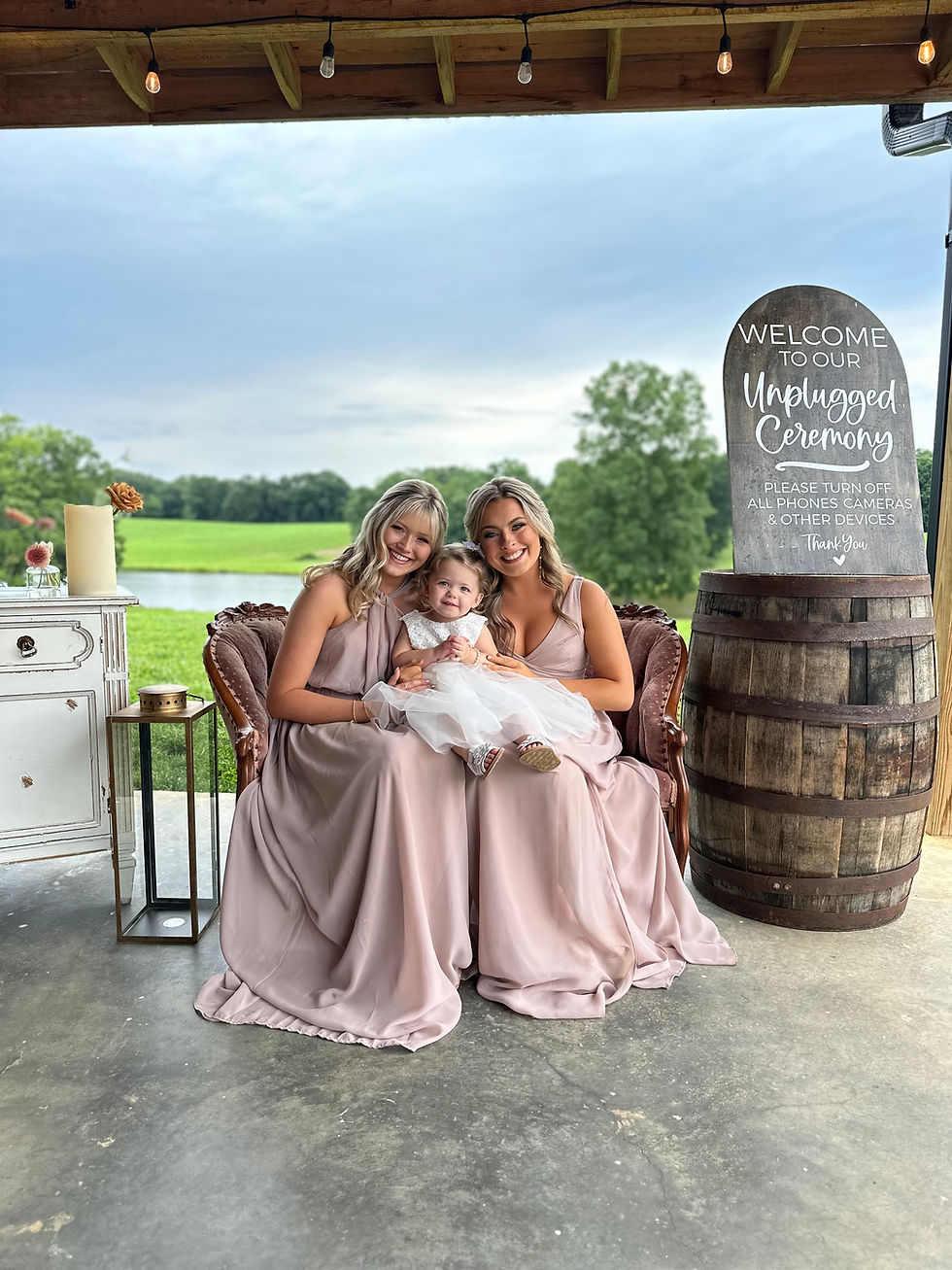 The Lake at Willow Oaks, covered terrace, white buffet, bridesmaids, flower girl, bridesmaids dresses, private lake, Maryville, Knoxville, Gatlinburg