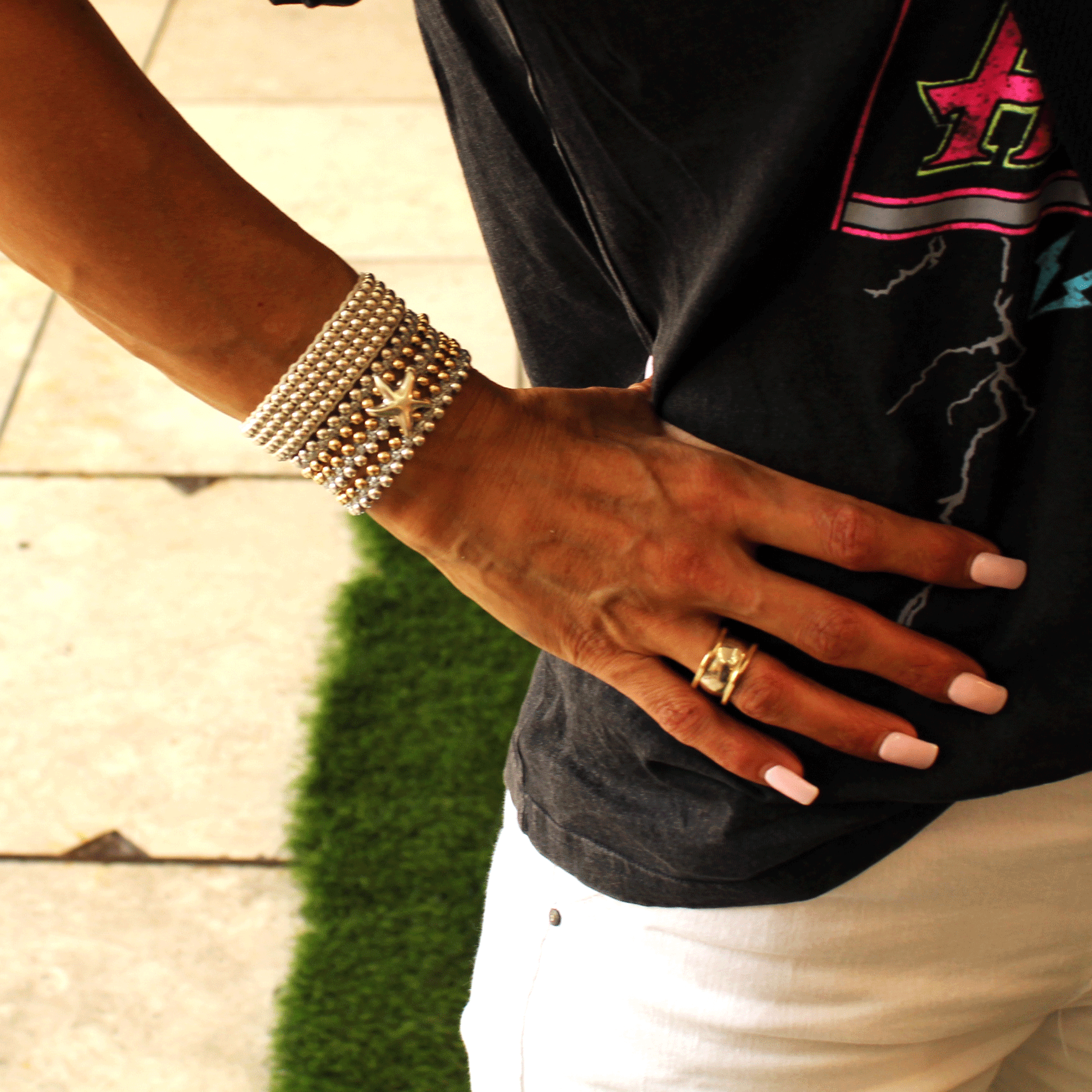 Thumbnail: Handmade  bracelet wrap  three-time from Silver, gold filled starfish BR1063