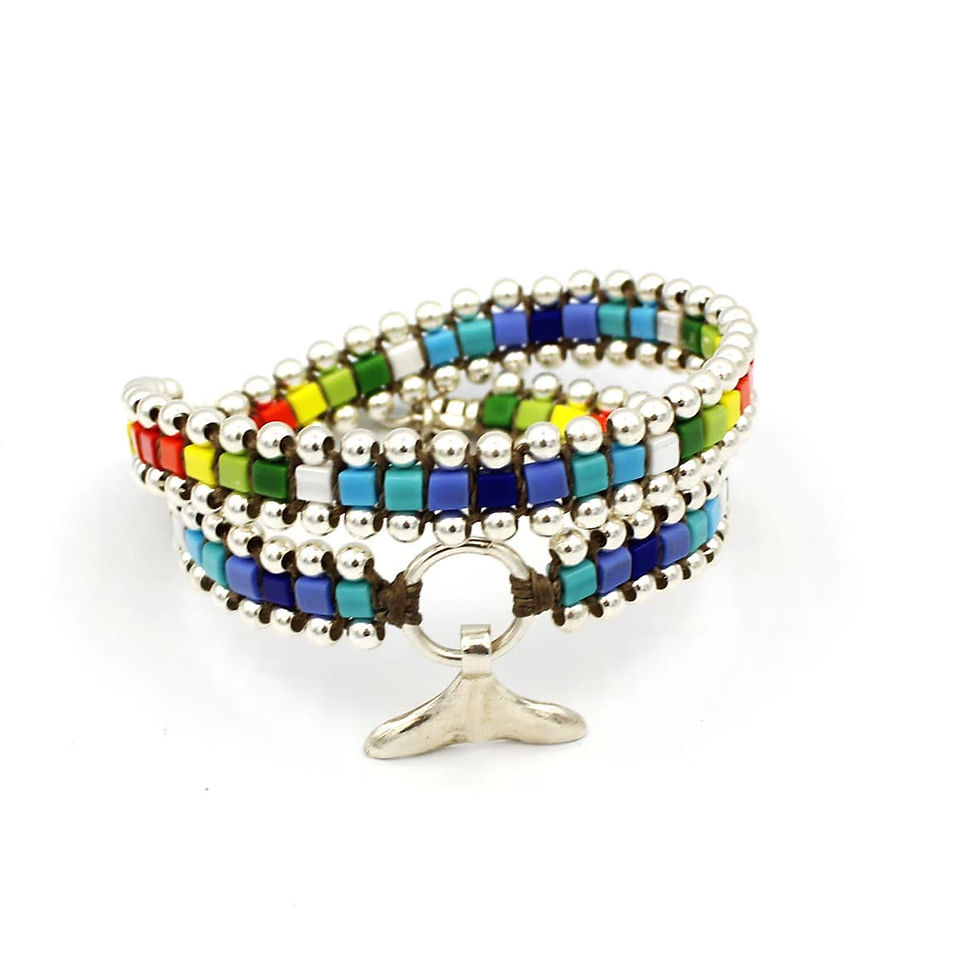 Thumbnail: Double silver bracelet colored crystal beads and Fin BR1018 