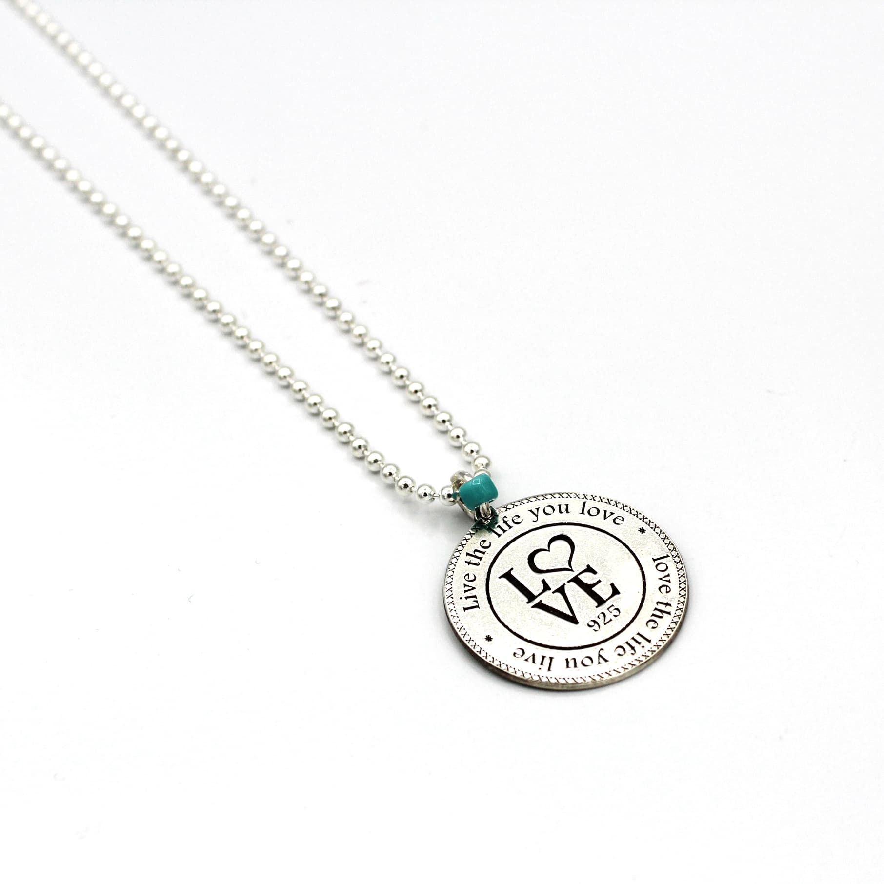 Love silver pendant with personal engraving and silver necklace NK1011