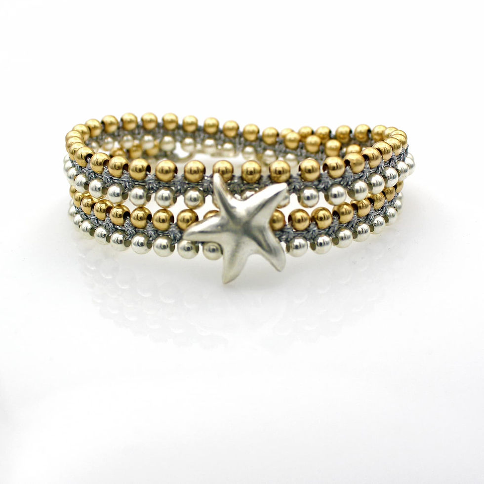 Thumbnail: Silver and double gold bracelet with starfish BR1093