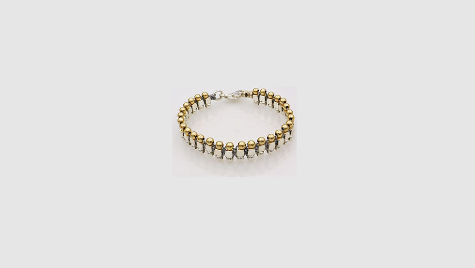 Thumbnail: Silver and Gold Bracelet with Square and Round Beads BR1126