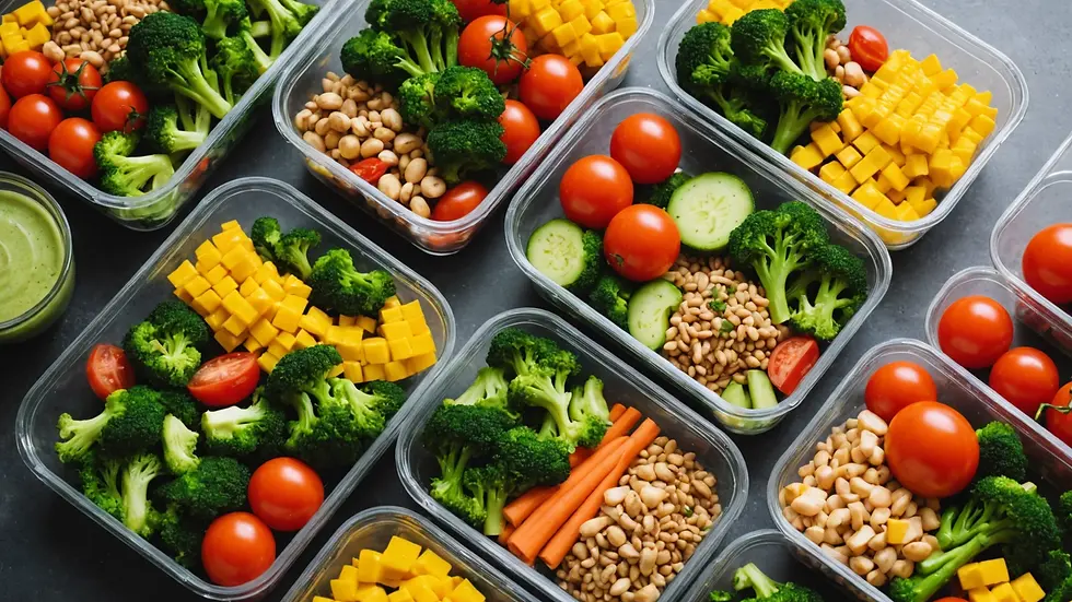 Close-up view of a healthy meal prep with various colorful vegetables