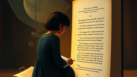Una escritora arrodillada junto a una novela gigante e inconclusa.