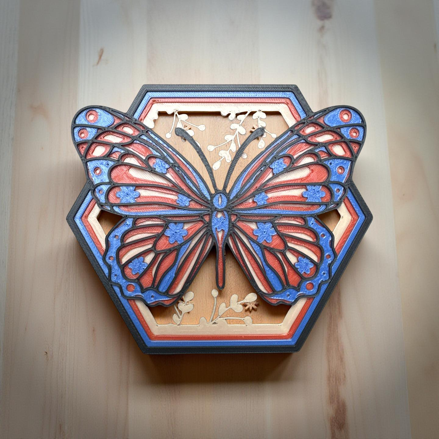 Papillon mural en PLA, création artisanale en relief avec des couleurs, Pierres des anges.