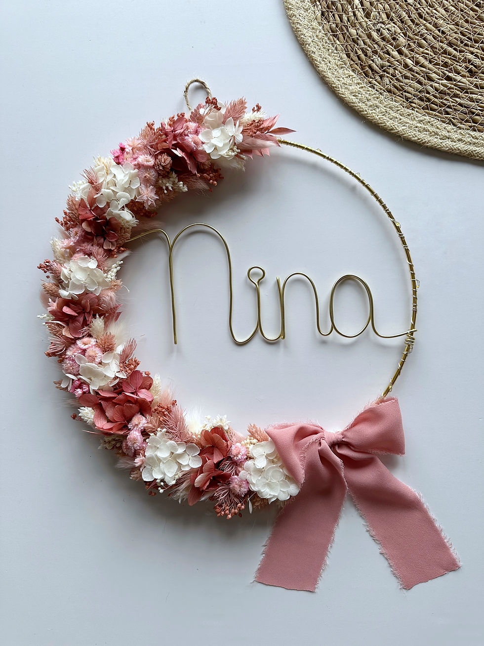 Miniature : Couronne murale 1/2 dans les tons rose à personnaliser 
