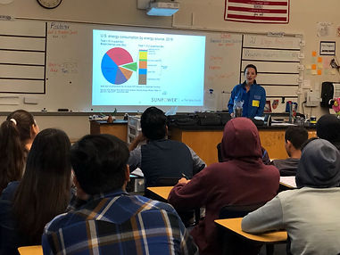 Chelsey Heil speaking to a science class about solar enegy