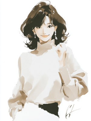 シェラトン鹿児島の口コミセクションに使用するイラスト。穏やかな笑顔の女性イメージ。