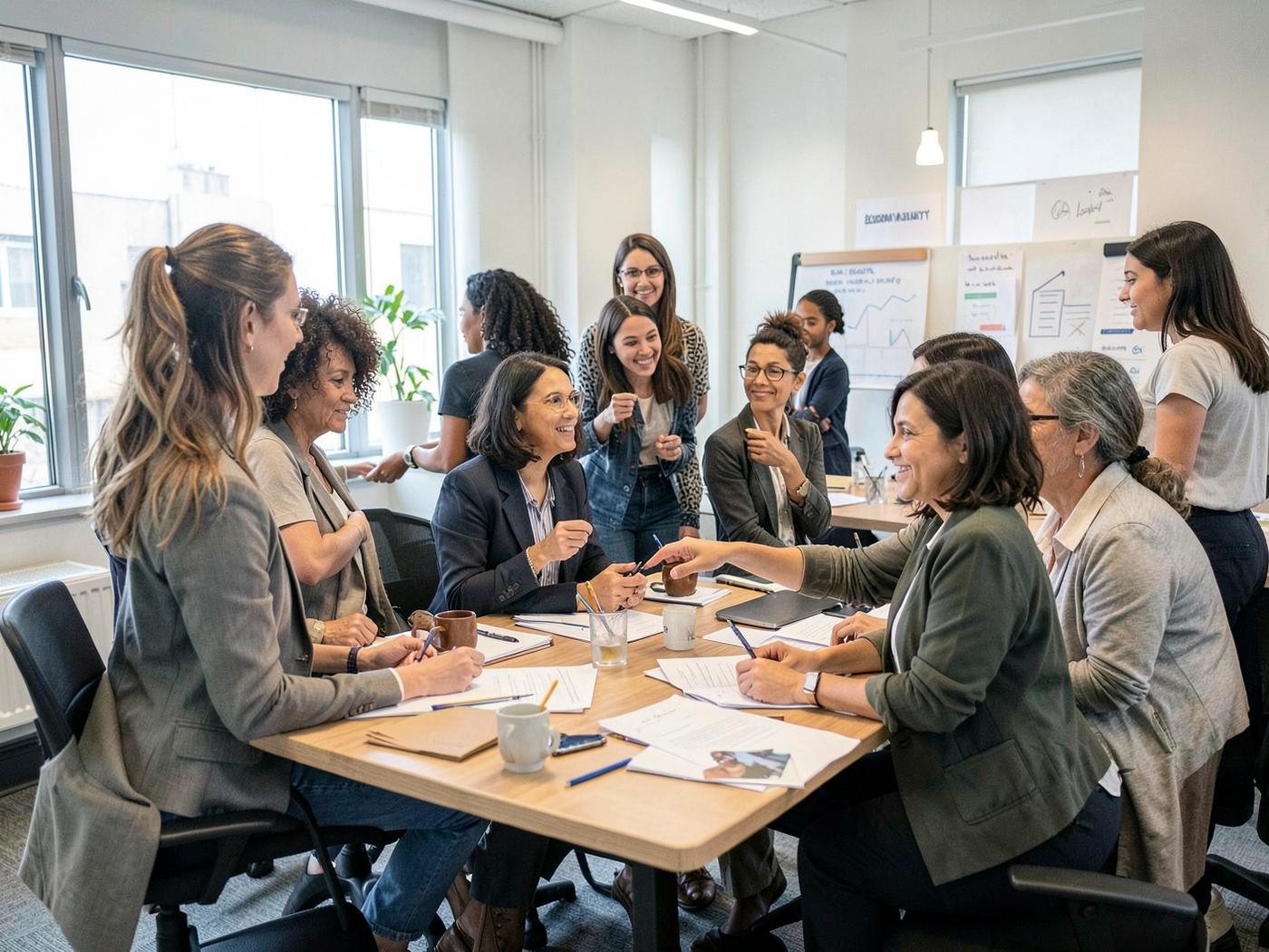 Women collaborating during a career advancement workshop.