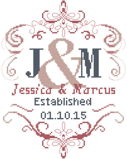 Modern Monogram Cross Stitch Pattern With Fancy Swirl Border Delectable Cross Stitch Wedding Patterns Modern Monogram Cross Stitch Pattern With Fancy Swirl Border Delectable Cross Stitch Wedding Patterns