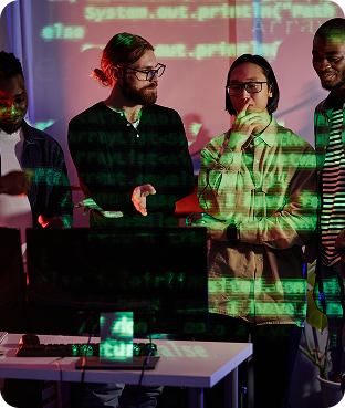 Confident tech professionals analyzing data some more