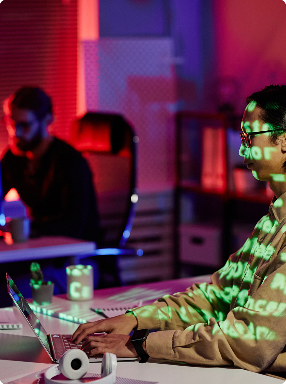 Tech expert analyzing data