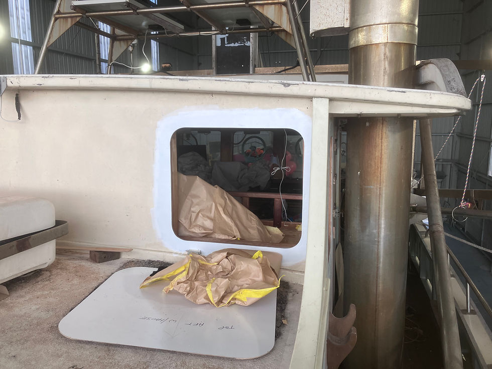 A window cutout, primed & ready for window installation