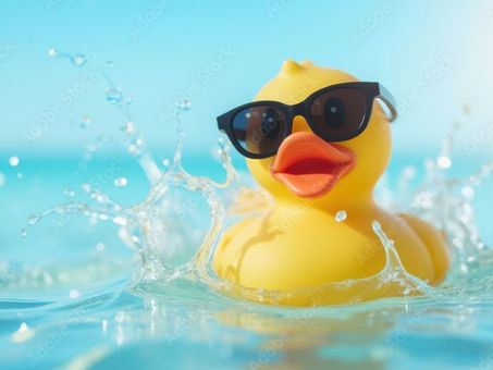 Rubber Duck wearing sunglasses in water