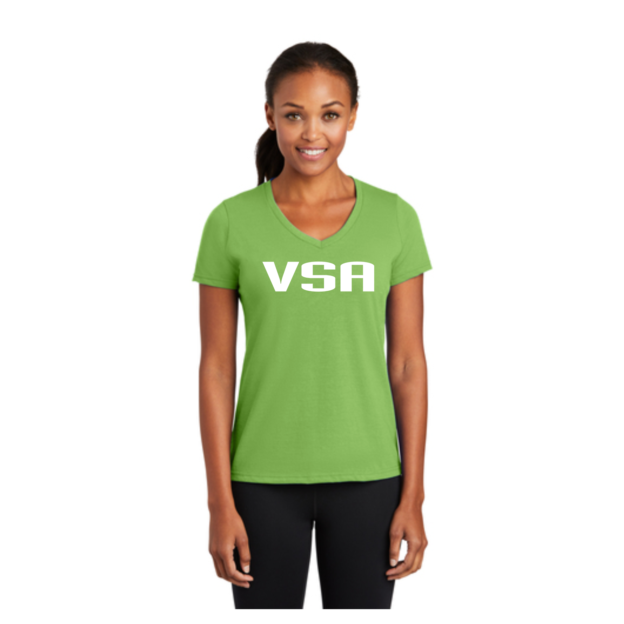 VSA Ladies Lime Performance Blend V-Neck Tee