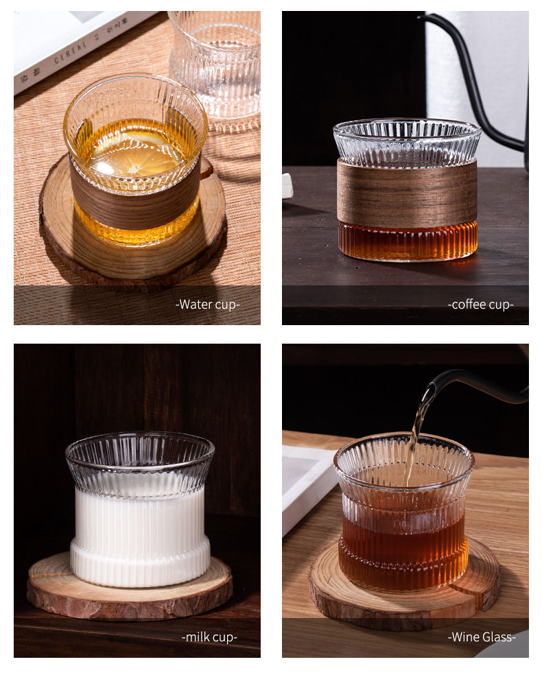 Miniatura: Caneca de café de vidro Gianxi, estilo japonês, copo de nogueira, transparente