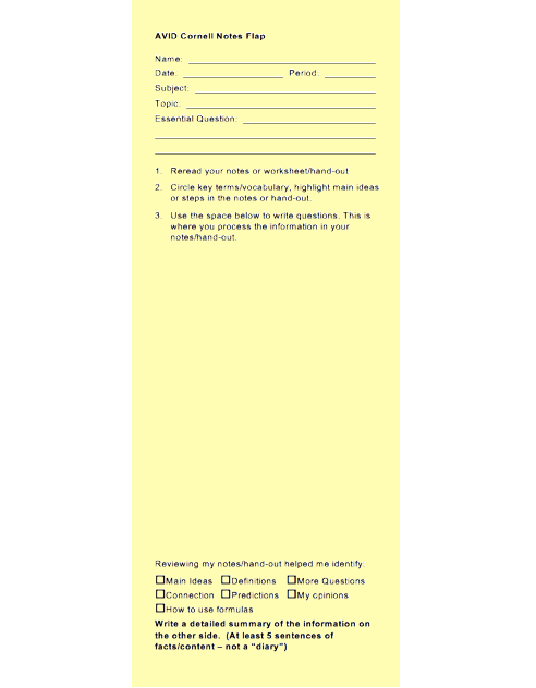 Cornell Notes Flap