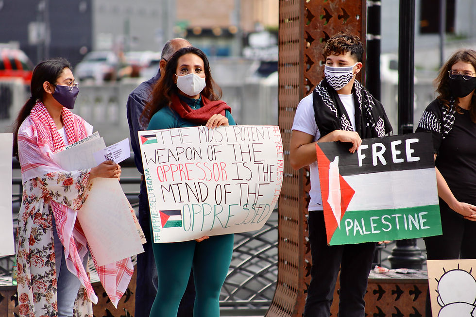 People carrying posters for a FreePalestine protest