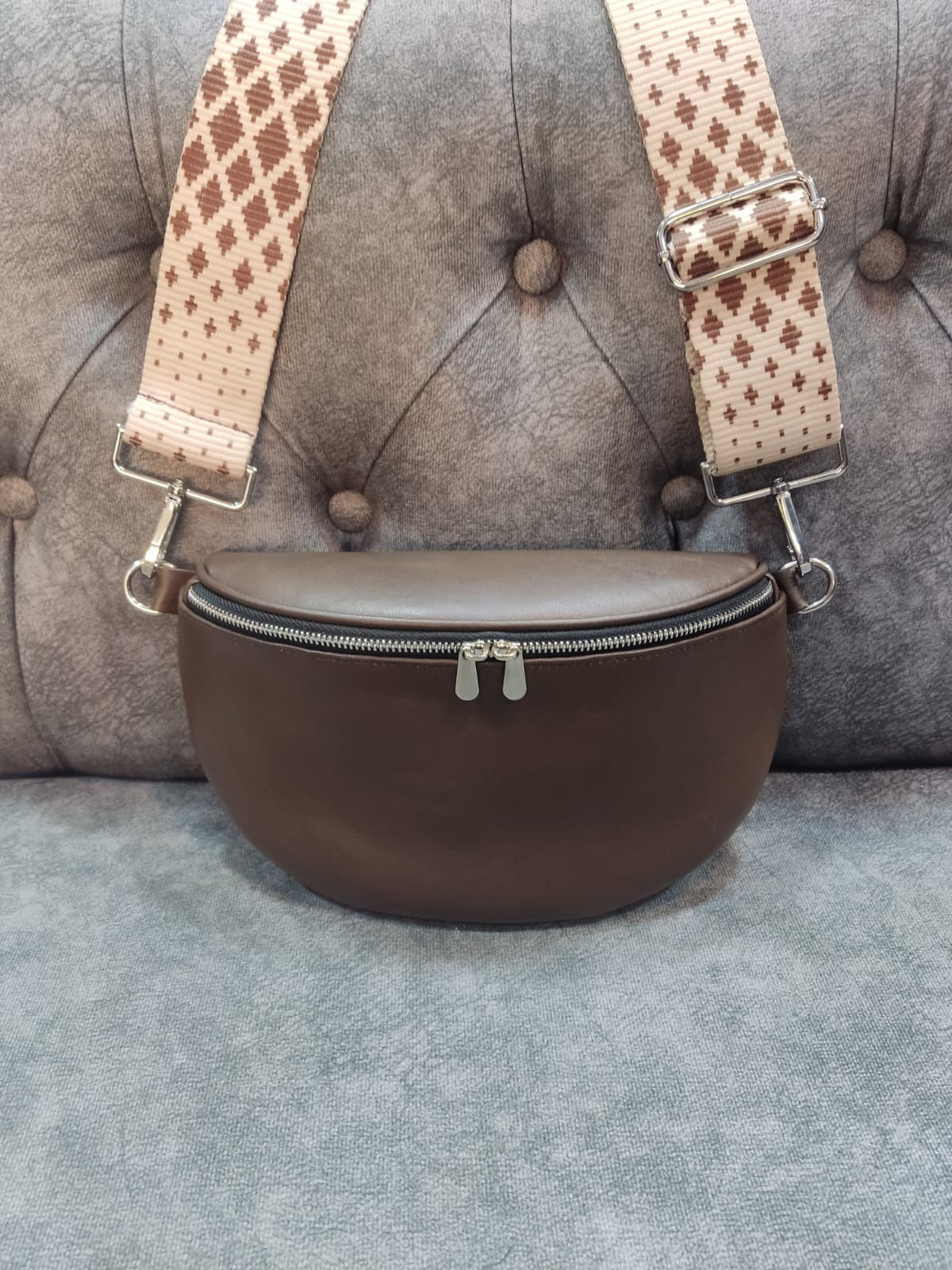 Hakiki Deri Kahverengi Çapraz Çanta (Bel ve Omuz Çantası)