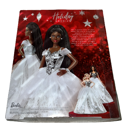 Thumbnail: Barbie 2021 ~ Special Edition African American Holiday Barbie Doll #GXL19, back of box view