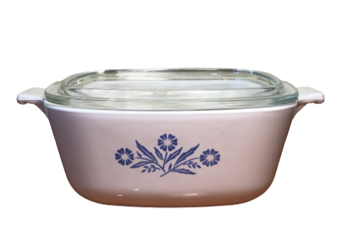 Thumbnail: "Blue Cornflower" 1.5 qt. Casserole Dish by Corning Ware, upside down lid snugly inside dish