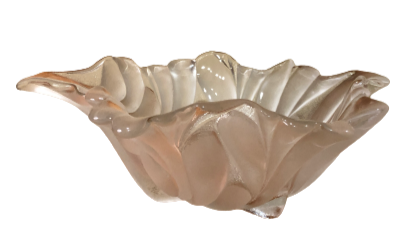 Thumbnail: Walther Glas Leaf Shaped Frosted Crystal Glass Fruit / Centerpiece Bowl, alternate top & side view