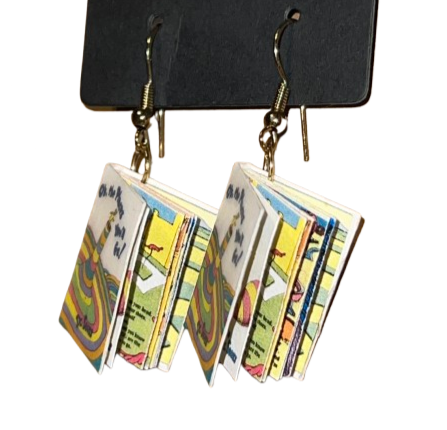 Thumbnail: Dr. Seuss "Oh the Places We Will Go" Book Earrings for pierced ears by Britt- any Walton / WhimsicalNookDesigns