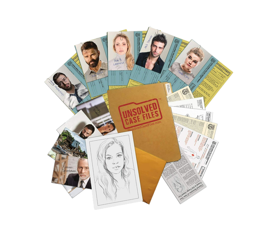 Thumbnail: Murder Mystery Games ~ 2 Unsolved Cases, game 2 stock photo game pieces view