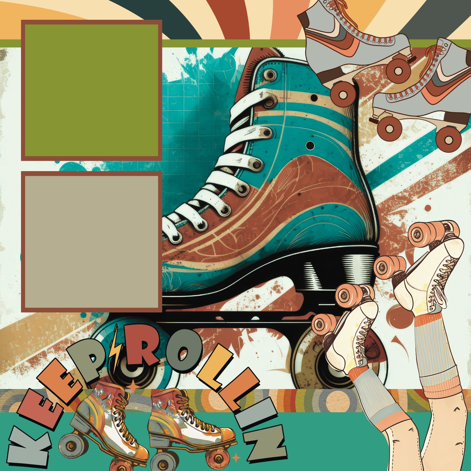 Roller Skating Premade Scrapbook Page 12x12