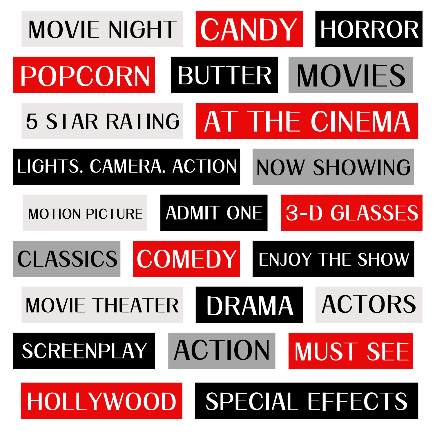 Movies Word Strip Sheet