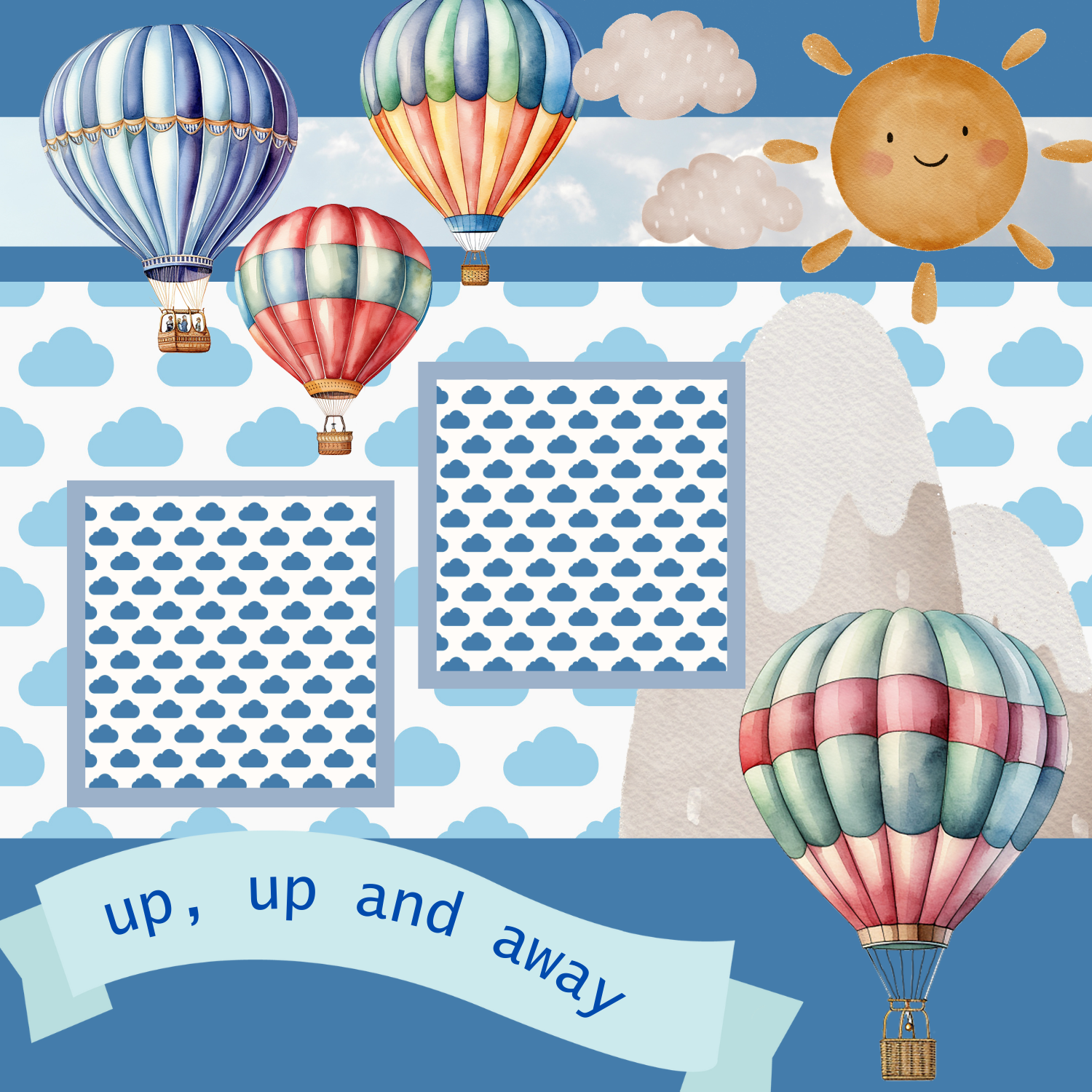 Up Up And Away Premade Scrapbook Page 12x12