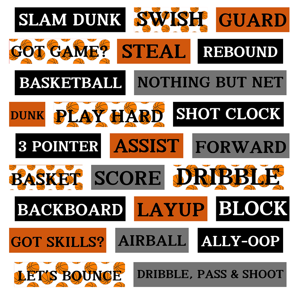 Basketball Word Strip Sheet