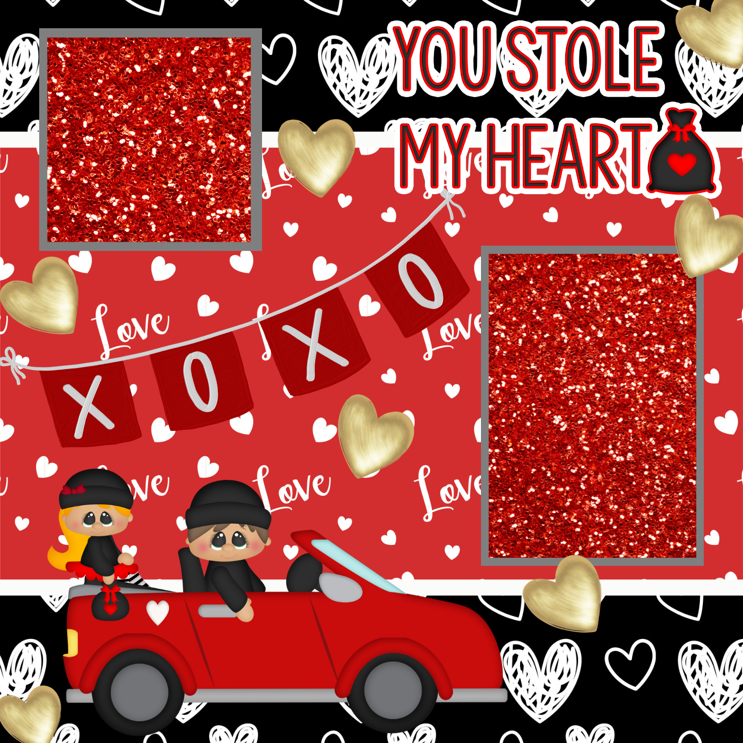 You Stole My Heart Premade Scrapbook Page 12x12