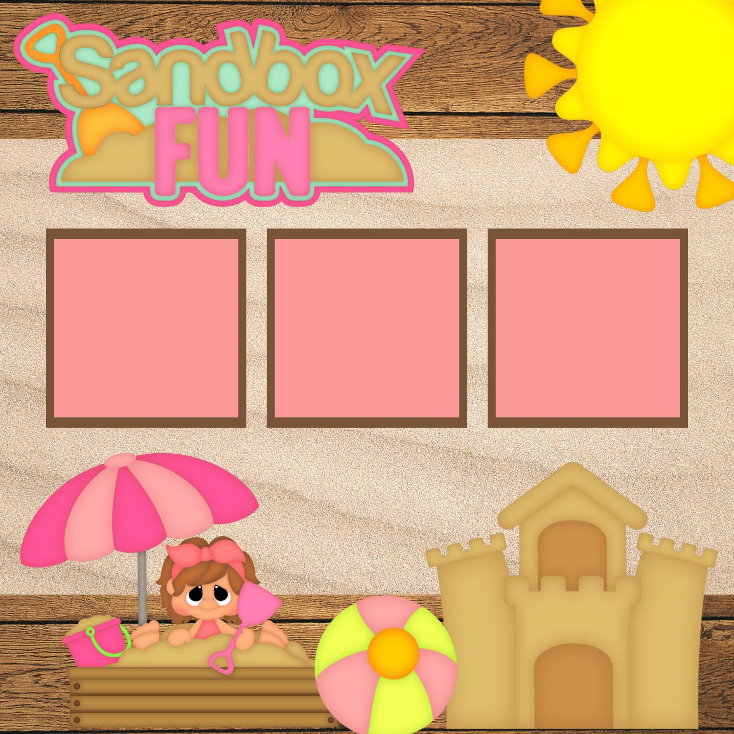 Sandbox Fun Girl Premade Scrapbook Page 12x12