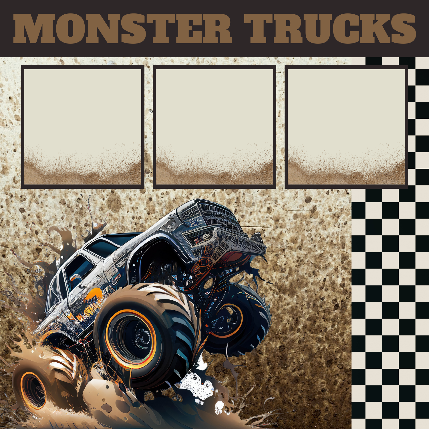 Monster Trucks Premade Scrapbook Page 12x12