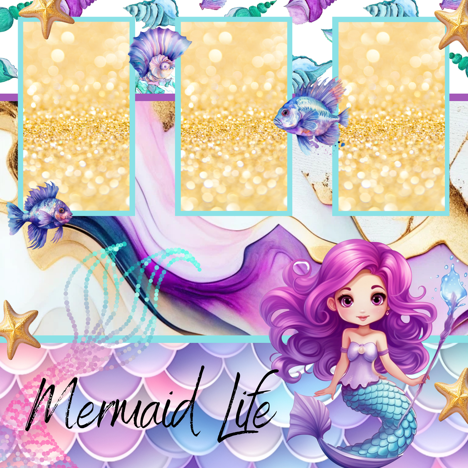 Mermaid Premade Scrapbook Page 12x12