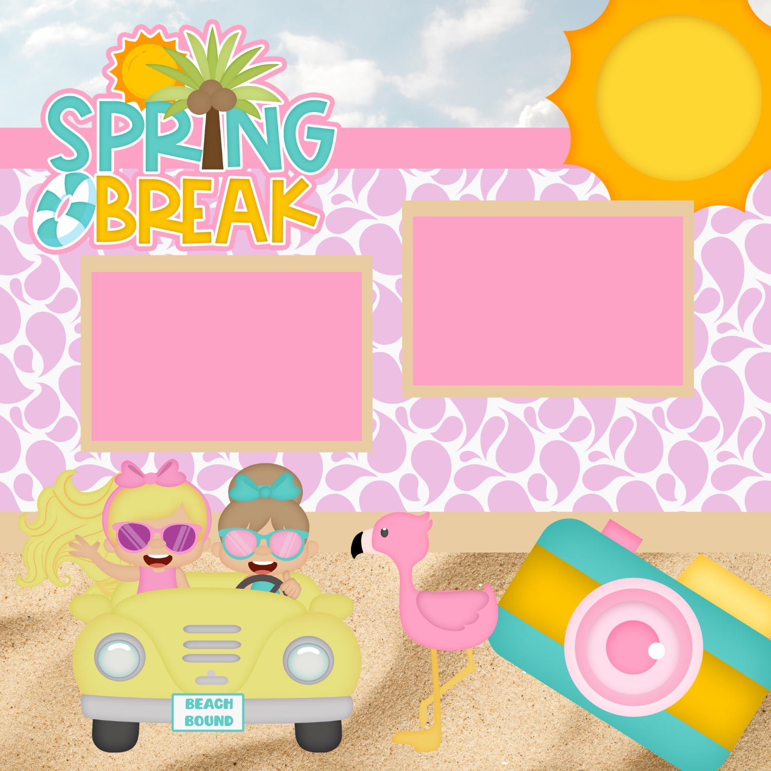 Spring Break Girl Premade Scrapbook Page 12x12