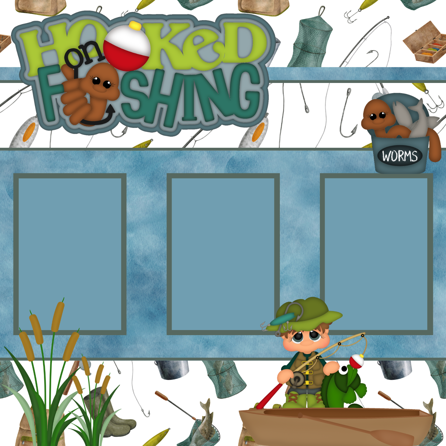 Fishing Premade Scrapbook Page 12x