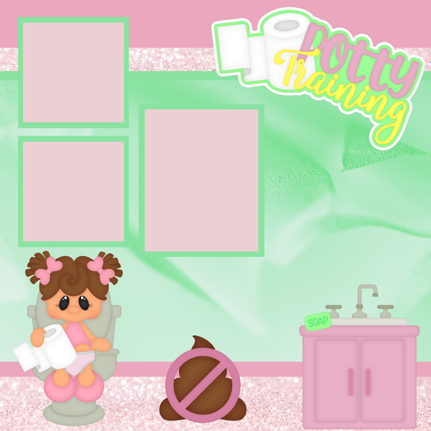 Potty Training Girl Premade Scrapbook Page 12x12