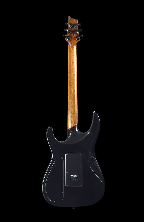 V25-HS Remedy Black hardtail custom guitar with HSS configured pickups. First guitar made for Roland Forsman.
