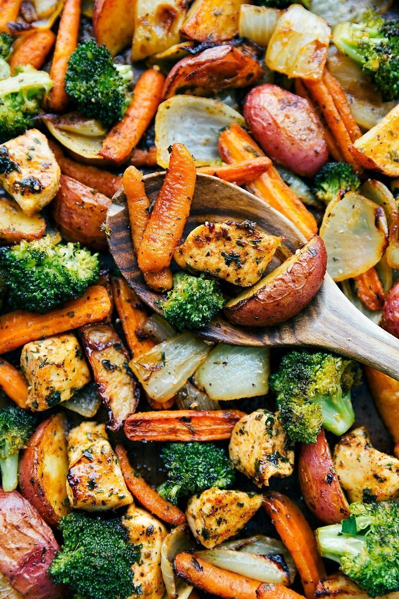 One Pan Roasted Garlic Parmesan Chicken and Veggie Meal