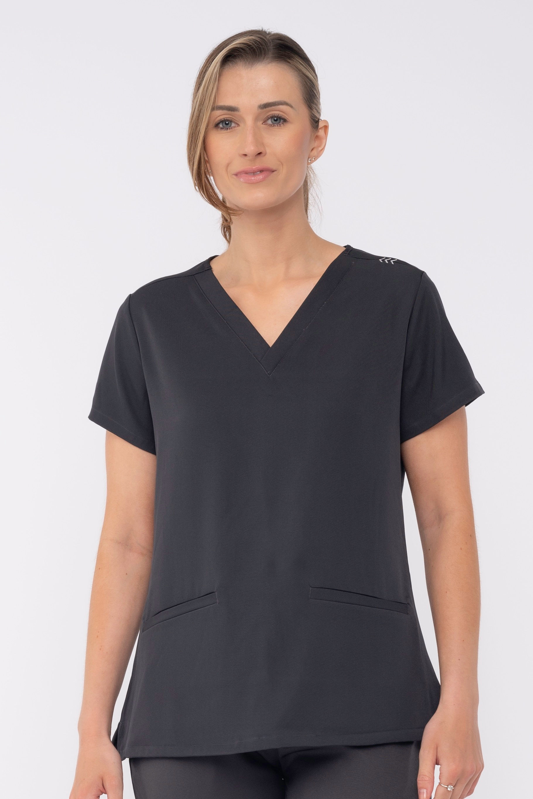 Ren Fitted Two Pocket Scrub Top Graphite Blue